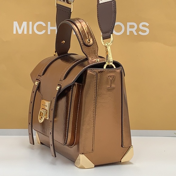 MICHAEL KORS 
Manhattan Medium Top Hand  School Patent Satchel MOCHA COLOR - Picture 8 of 16